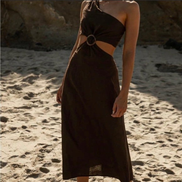 *NWT* BOHME Suzie One-Shoulder Midi Dress in Brown - Picture 5 of 8